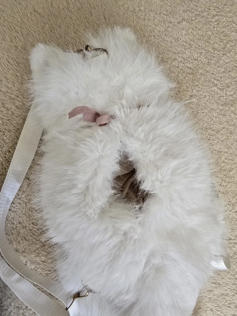Plush White Cat Backpack with Pink Bow